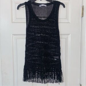 ZARA Black Fringe Knit Tank Top